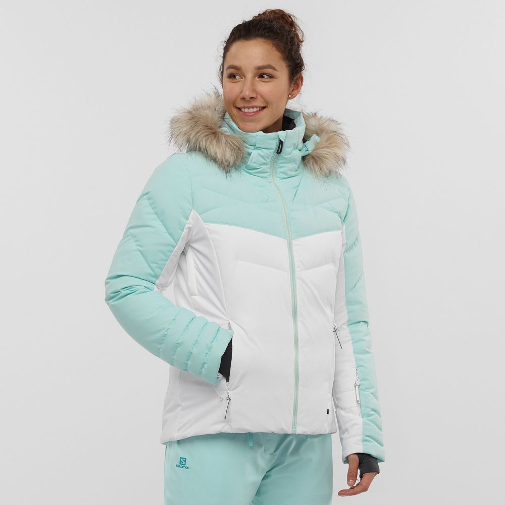 SALOMON WARM AMBITION W Philippines - Women's Ski Jackets - White/Mint | 074928-TBA